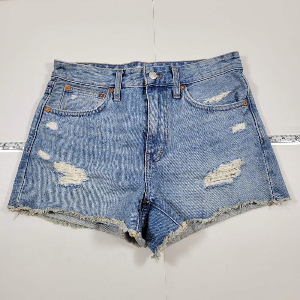 Madewell Relaxed Denim Shorts Womens 25 Blue Excellent Distressed Frayed Hem